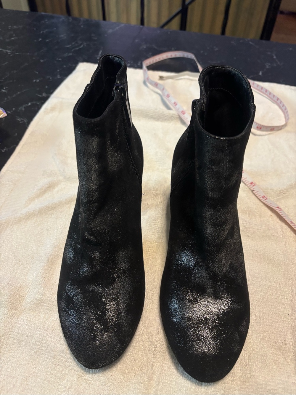Kendall & Kylie Black Sparkle Suede Ankle Booties